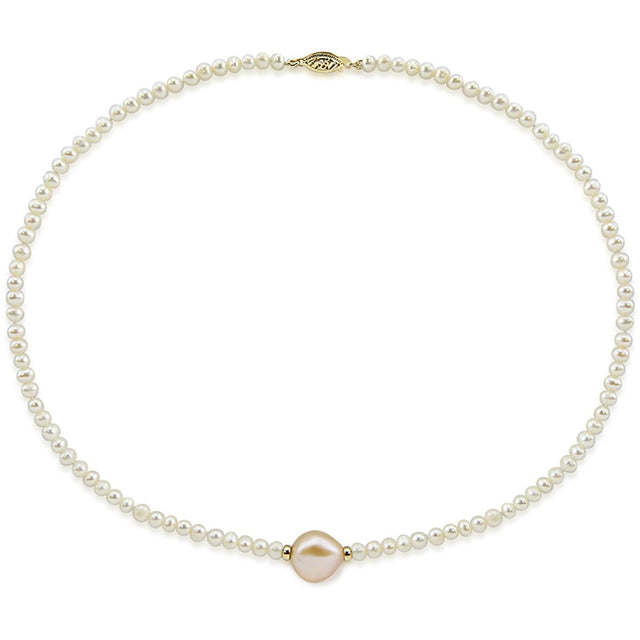14K Yellow Gold 4β5mm White and 12β13mm Pink Baroque Freshwater Cultured Pearl Necklace, 20"
