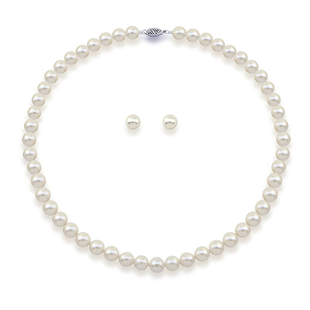 14K White Gold 6.5β7mm White Freshwater Cultured Pearl Necklace, 18", and Earring Set