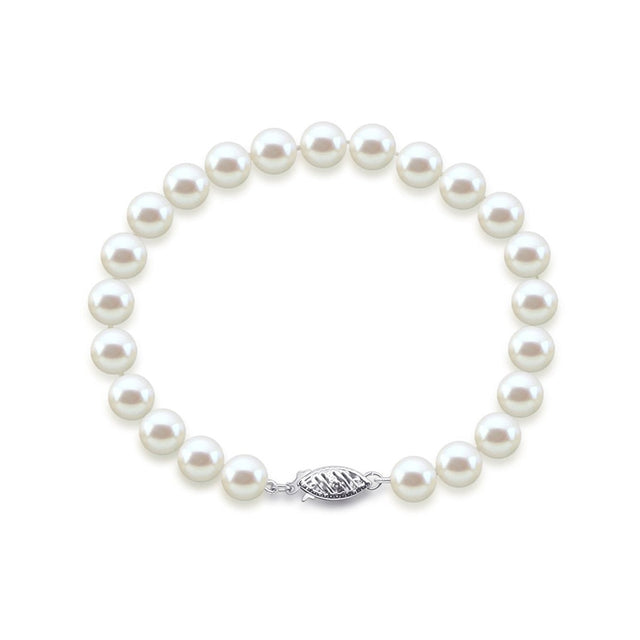 14K White Gold 7β8mm White Freshwater Cultured Pearl Bracelet, 6.5"