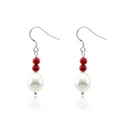Red Coral & 10β11mm Freshwater Pearl Drop Earring