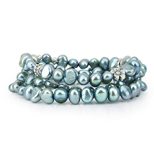 7β8mm Aegean Blue Freshwater Pearl Stretch Bracelets, Set of 3