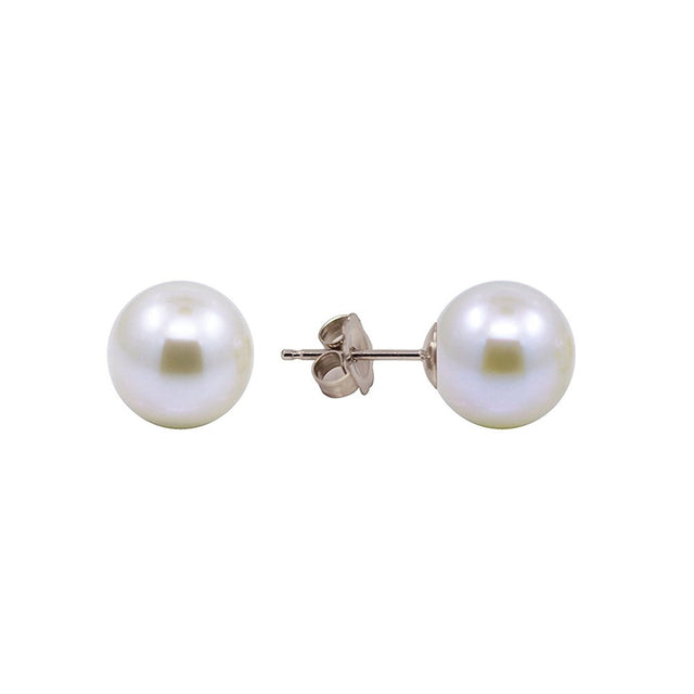 14K White Gold 8.5β9mm Round White Freshwater Cultured Pearl Stud Earrings