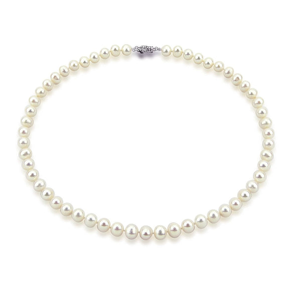 14K White Gold 7.5β8mm White Freshwater Cultured Pearl Necklace, 20"