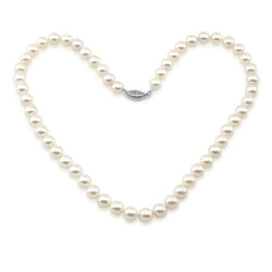 14K White Gold 7β7.5mm White Akoya Cultured Pearl Necklace, 18"