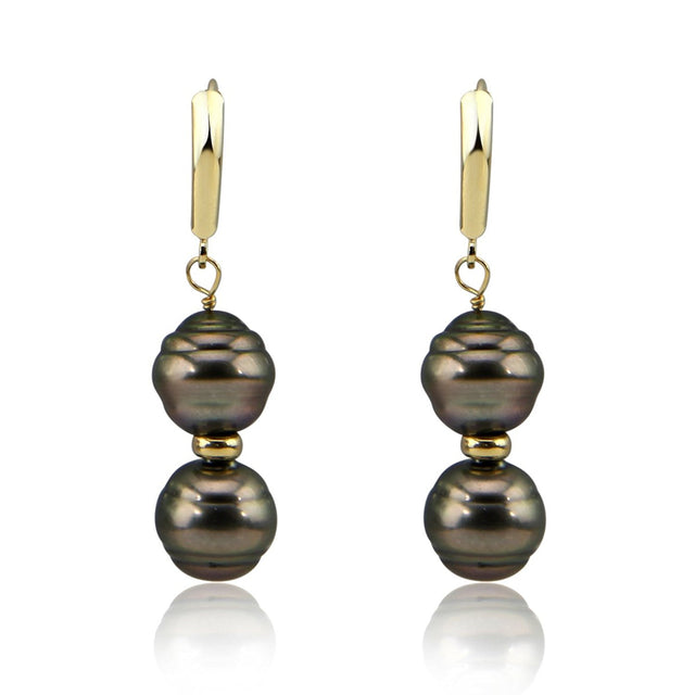 14K Gold 10β11mm Baroque Tahitian Pearl Lever-Back Earrings