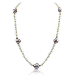 14K Yellow Gold 4β5mm and 11β13mm Lavender and White Baroque Freshwater Cultured Pearl Necklace, 18"