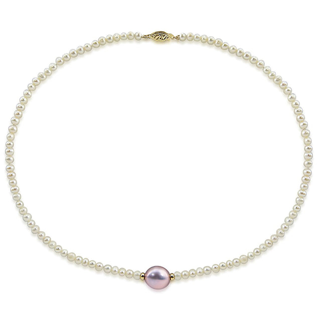 14K Yellow Gold 4β5mm White and 12β13mm Lavender Baroque Freshwater Cultured Pearl Necklace, 16"