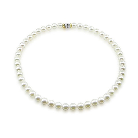14k White Gold 8.5-9.0mm White Akoya Cultured Pearl High Luster Necklace 18", AAA+ Quality.