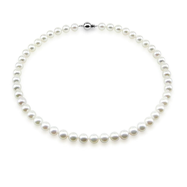 14K White Gold 8.5β9mm White Akoya Cultured Pearl Necklace, 18"