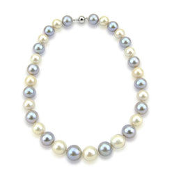 14K White Gold 11β14mm Grey and White Freshwater Cultured Pearl Necklace, 18"