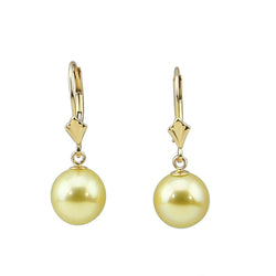 14K Yellow Gold 9β10mm Golden South Sea Cultured Pearl Lever-Back Earrings