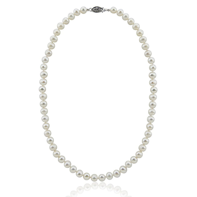 8β9mm White Freshwater Cultured Pearl Necklace, 18", with Base-Metal Clasp