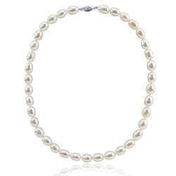 14K White Gold 8β9mm White Oval Freshwater Cultured Pearl Necklace, 18"
