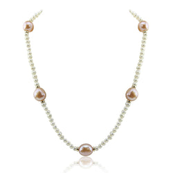 14K Yellow Gold 4β5mm and 11β13mm Pink and White Baroque Freshwater Cultured Pearl Necklace, 16"
