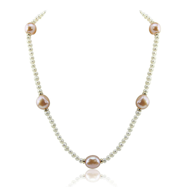 14K Yellow Gold 4β5mm and 11β13mm Pink and White Baroque Freshwater Cultured Pearl Necklace, 20"