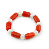 10-11mm Freshwater Cultured Pearl and Red Coral necklace 18" & Bracelet 7.5" Sets