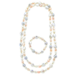 6β13mm Multicolor Baroque Freshwater Cultured Pearl Endless Necklace, 50", and Bracelet, 7.5", Set