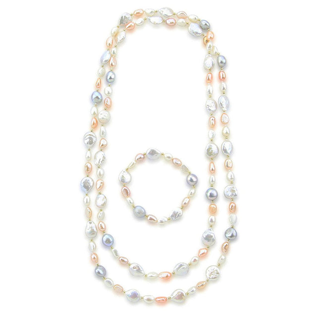 6β13mm Multicolor Baroque Freshwater Cultured Pearl Endless Necklace, 50", and Bracelet, 7.5", Set