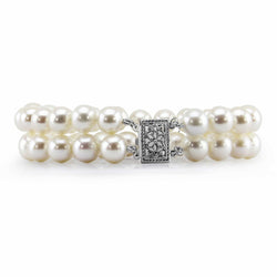 14K White Gold 8β9mm 2-Row White Freshwater Cultured Pearl Bracelet, 7.5"