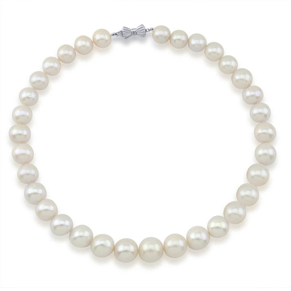 14K White Gold 11-15mm White Freshwater Cultured Pearl Necklace 17.5 Inches Queen Style