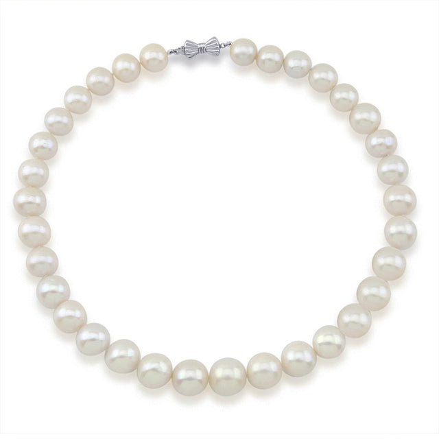 14K White Gold 11β15mm White Freshwater Cultured Pearl Necklace, 17.5", Queen Style