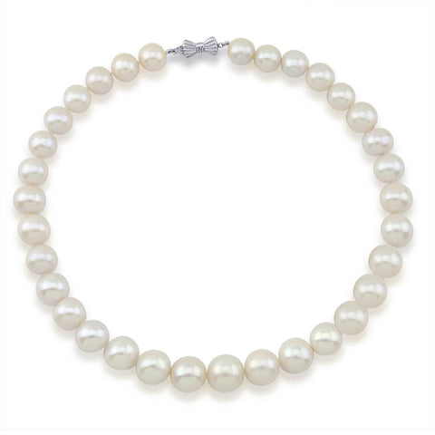 14K White Gold 11-15mm White Freshwater Cultured Pearl Necklace 17.5 Inches Queen Style