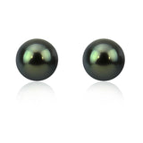 14K White Gold 9.0-10.0mm AAA Quality Round Black Tahitian Cultured Pearl Pendant, Stud Earring Sets