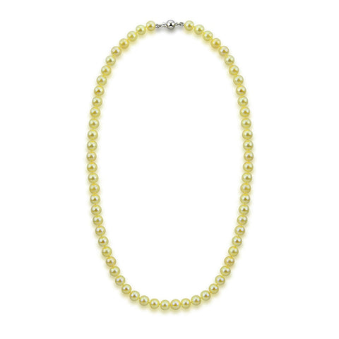 14k White Gold 6.0-6.5mm Golden Akoya Cultured Pearl High Luster Necklace 18",AAA Quality.