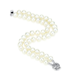 2-Row 6.5β7.5mm White Freshwater Cultured Pearl Bracelet, 7.5"