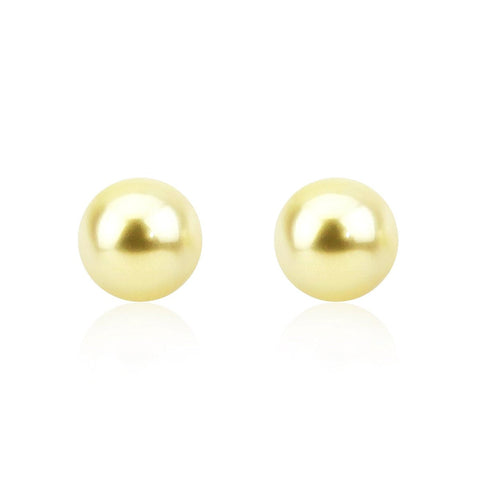 14K White Gold 9-10mm Light Golden South Sea Cultured Pearl Stud Earrings - AAAA Quality