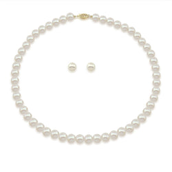 14K Yellow Gold 8β9mm White Freshwater Cultured Pearl Necklace, 18", and Earring Set