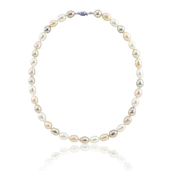 14K White Gold 8β9mm White Oval Freshwater Cultured Pearl Necklace, 20"