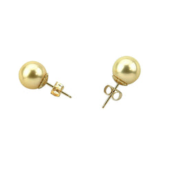 14K Yellow Gold 9β10mm Golden South Sea Cultured Pearl Stud Earrings