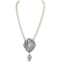 7.5β8mm White Freshwater Cultured Pearl Necklace, 20", with Rhinestone Pendant