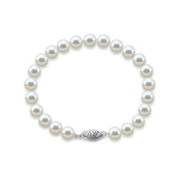 14K White Gold 8β9mm White Freshwater Cultured Pearl Bracelet, 7.5"