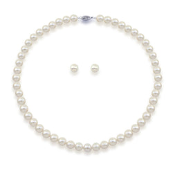 14K White Gold 6.5β7mm White Freshwater Cultured Pearl Necklace, 20", and Earring Set