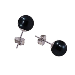 14K White Gold 7β7.5mm Black Akoya Cultured Pearl Stud Earrings