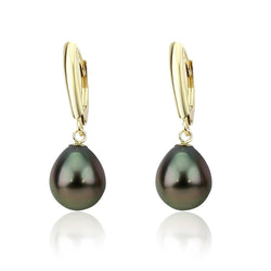 14K Yellow Gold 9β10mm Baroque Tahitian Cultured Pearl Leverback Earrings