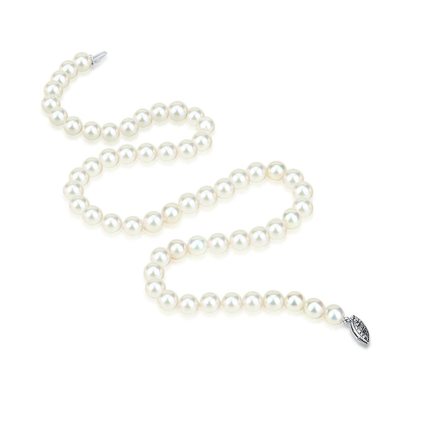 14K White Gold 8–9mm White Freshwater Cultured Pearl Necklace, 18", Princess Length