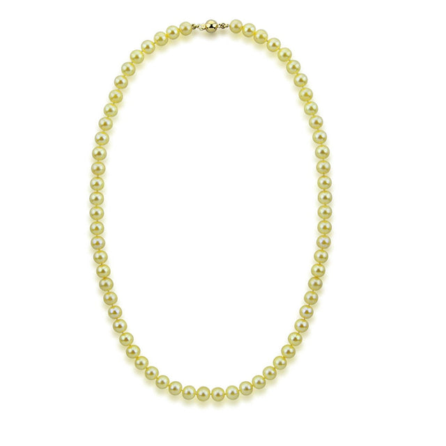 14K Yellow Gold 7β7.5mm Golden Akoya Cultured Pearl Necklace, 20"
