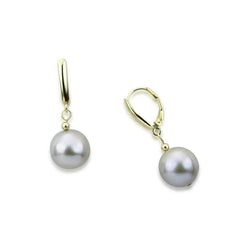 14K Yellow Gold 13β14mm Round Grey Freshwater Cultured Pearl Leverback Earrings