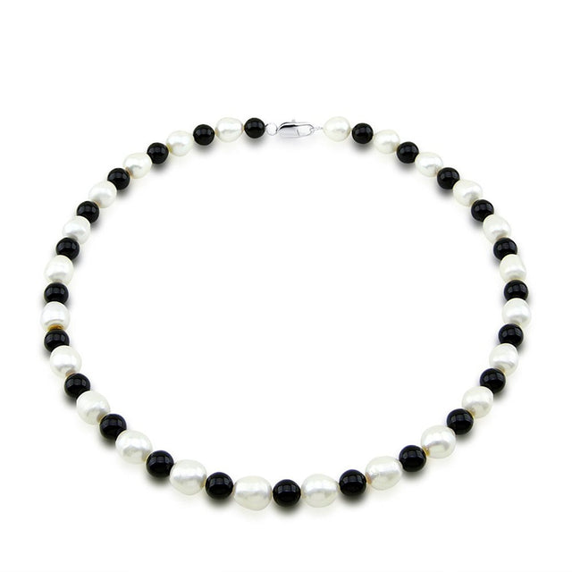 10β11mm White Freshwater Pearl & Black Onyx Necklace, 20"