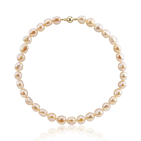 14K Yellow Gold 11.0-13.0mm Extra Luster Pink Baroque Freshwater Cultured Pearl necklace 18"