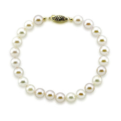 14K Yellow Gold 7β7.5mm White Akoya Cultured Pearl Bracelet, 7.5"