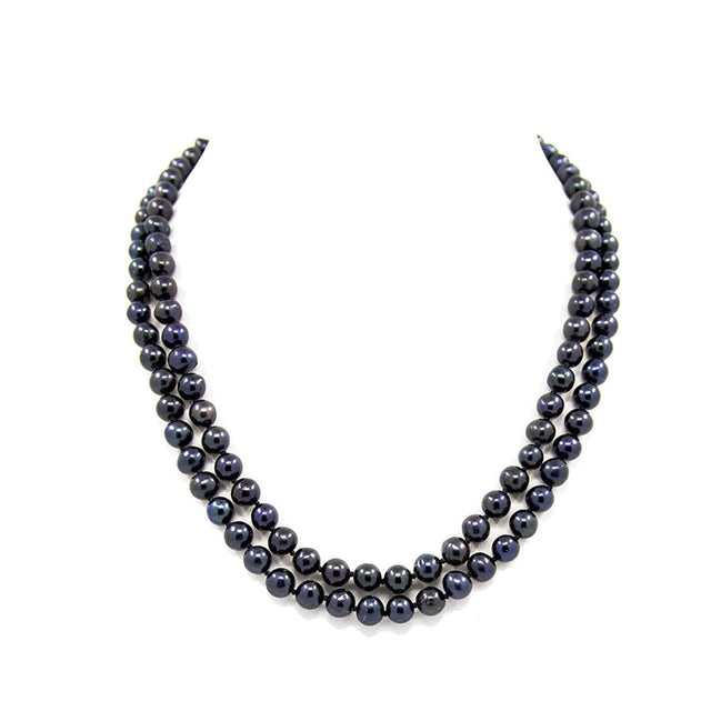 2-Row 6.5β7.5mm Black Freshwater Pearl Necklace, 18.5"/19.5"