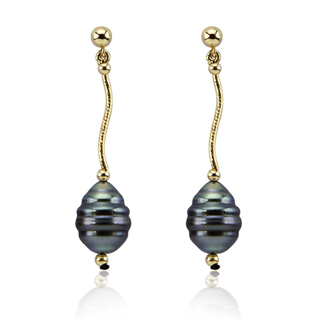 14K Yellow Gold 11β12mm Baroque Tahitian Cultured Pearl Dangle Earrings