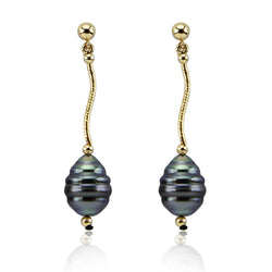 14K Yellow Gold 10β11mm Baroque Tahitian Cultured Pearl Dangle Earrings