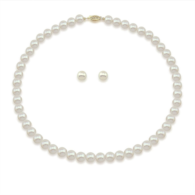 14K Yellow Gold 6.5β7mm White Freshwater Cultured Pearl Necklace, 17", and Earrings Set