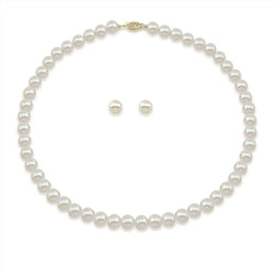 14K Gold 8β9mm White Freshwater Pearl Necklace & Earrings Set