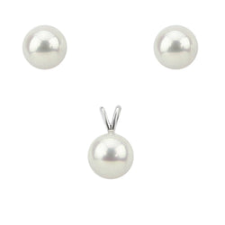 14K White Gold 5.5β6mm White Round Freshwater Cultured Pearl Stud Earrings and Pendant Set